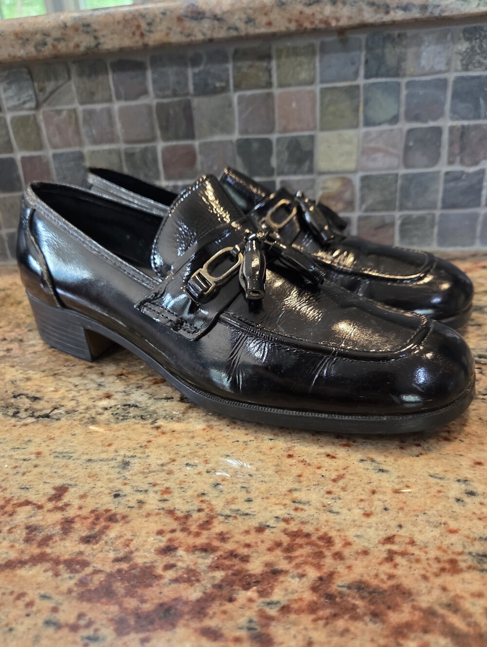 Sebago Shoes Womens Size 9 Black Shiny Tassel Loafers Slip On Casual Vintage